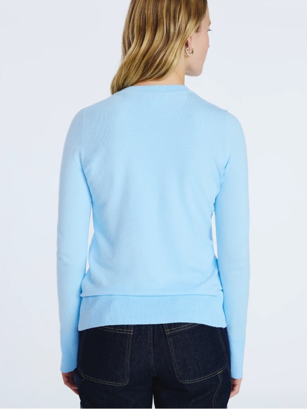 Light Blue Crewneck Sweater - Women's Classic Pullover - Picture 3 of 9